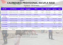 CALENDARIO ACTIVIDADES ESCUELA BASE OCTUBRE-DICIEMBRE
