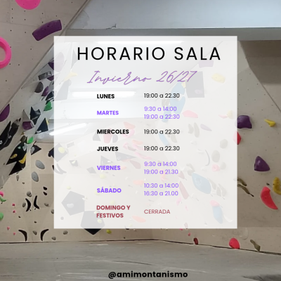 NUEVO HORARIO DE INVIERNO | SALA DE BLOQUE AMI NUEVO HORARIO DE INVIERNO | SALA DE BLOQUE AMI